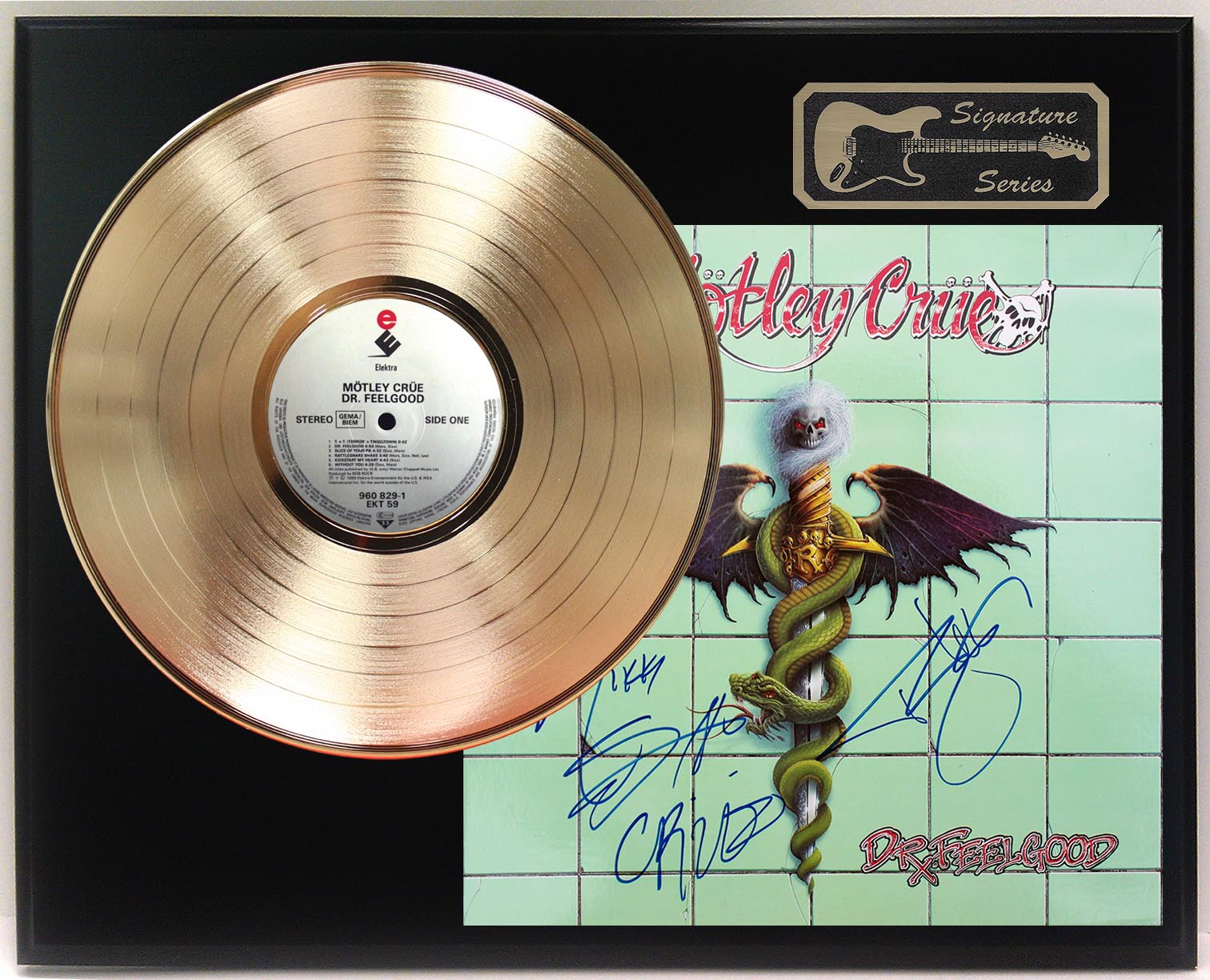 Motley Crue Ltd Edition Reproduction Signature Gold Record Display