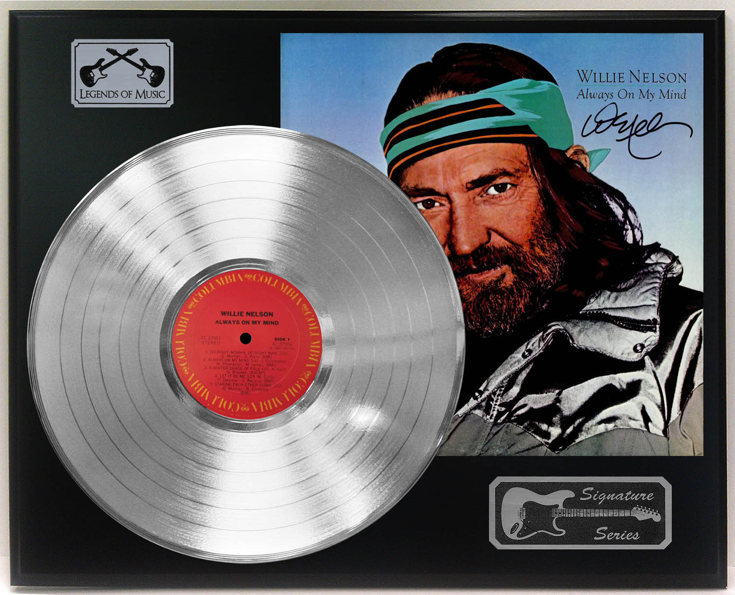 Willie Nelson Platinum LP Record Limited Reproduction Signature Record  Display - Gold Record Outlet Album and Disc Collectible Memorabilia