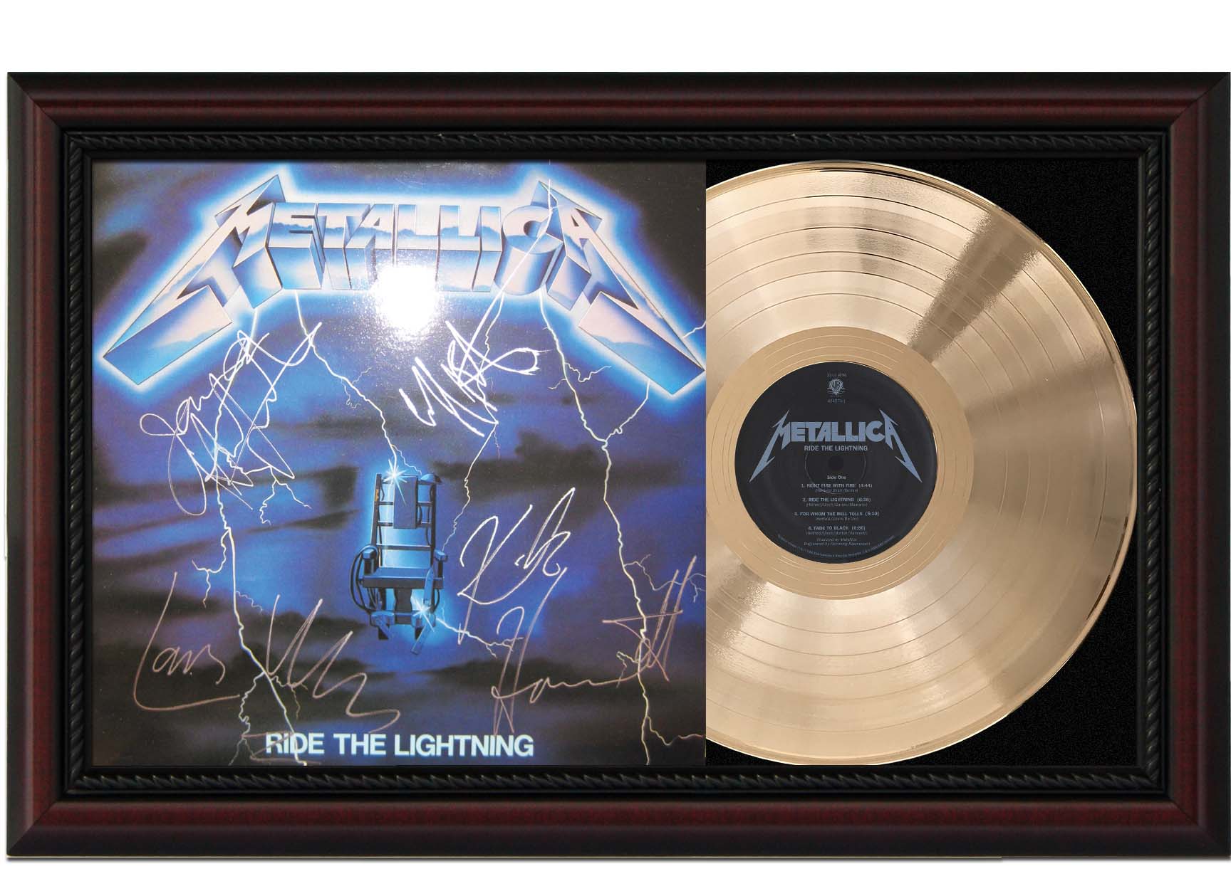 Metallica Ride The Lightning Cherrywood Reproduction Signature Gold LP  Record Display M4 - Gold Record Outlet Album and Disc Collectible  Memorabilia