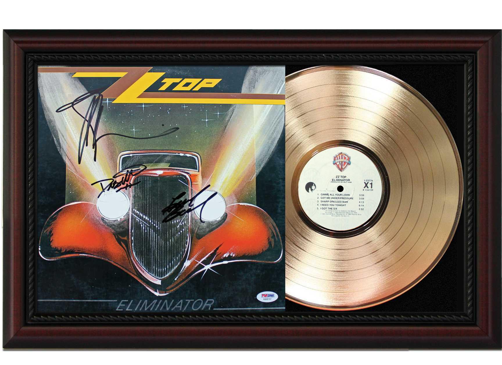 ZZ Top Eliminator Cherrywood Reproduction Signature Gold LP Record Display  M4