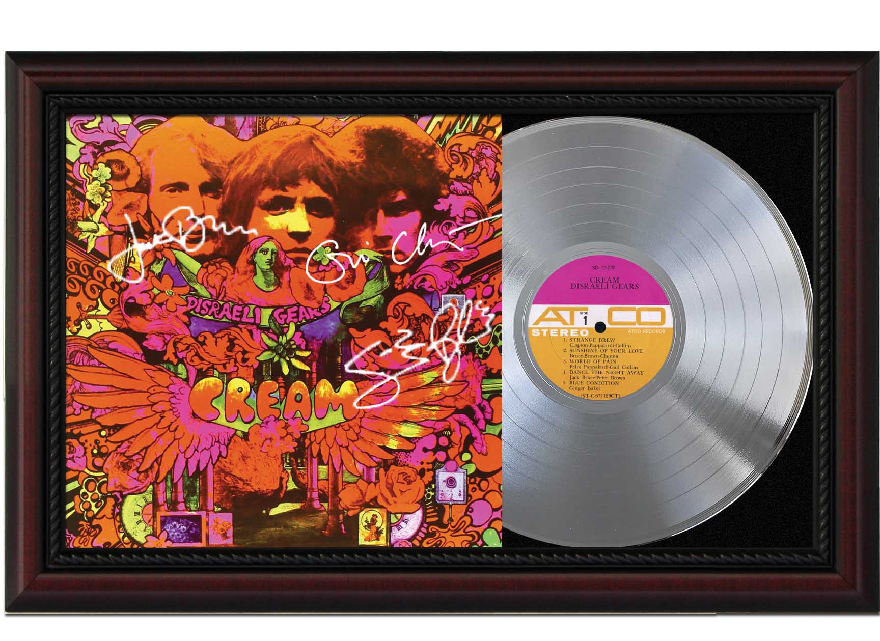 Cream Disraeli Gears Cherrywood Framed Signature Display M4 - Record Outlet Album and Disc Collectible Memorabilia