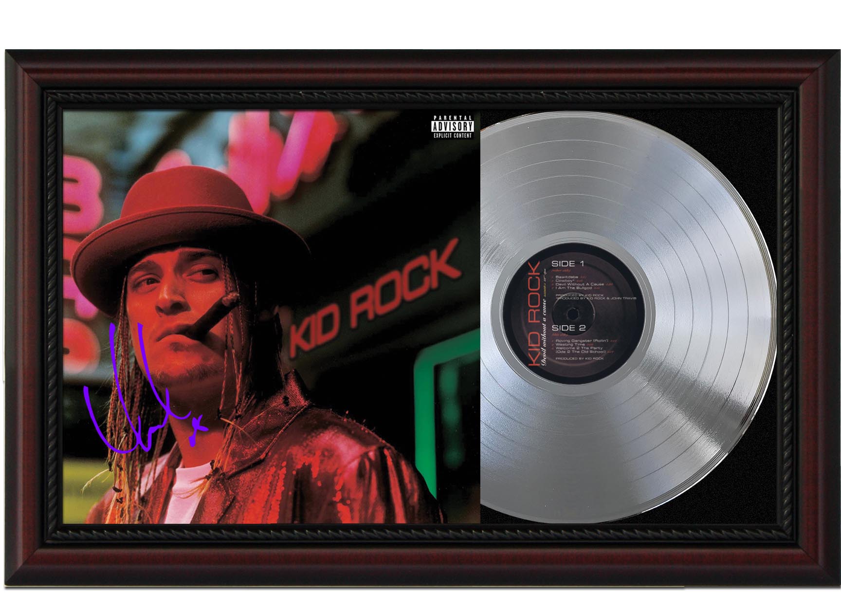 Kid Rock Devil Without a Cause Cherrywood Framed Platinum LP Record  Signature Display M4