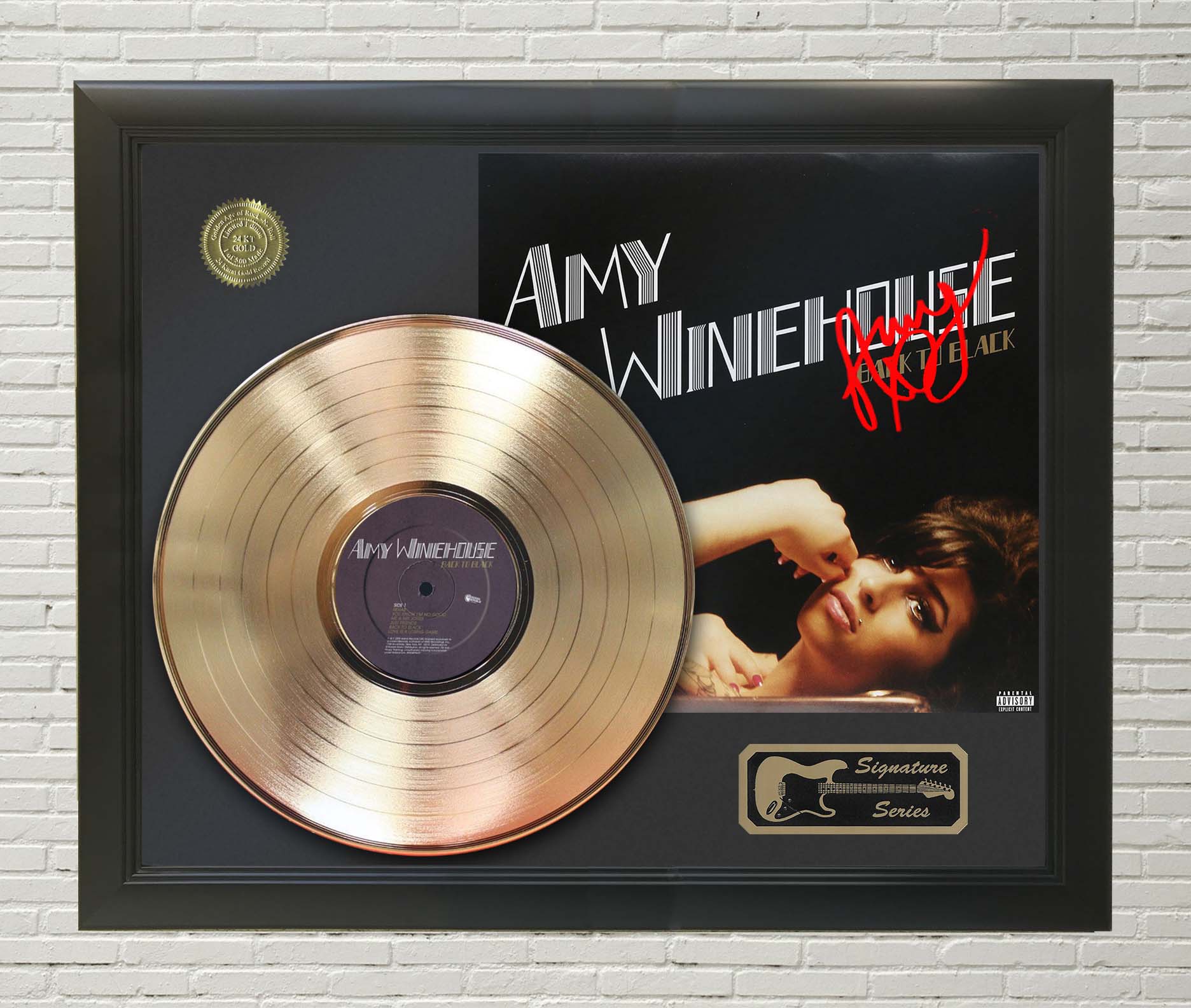 Winehouse - Back To Black Framed Signature Gold LP Record Display M4 Gold Outlet Album and Disc Collectible Memorabilia