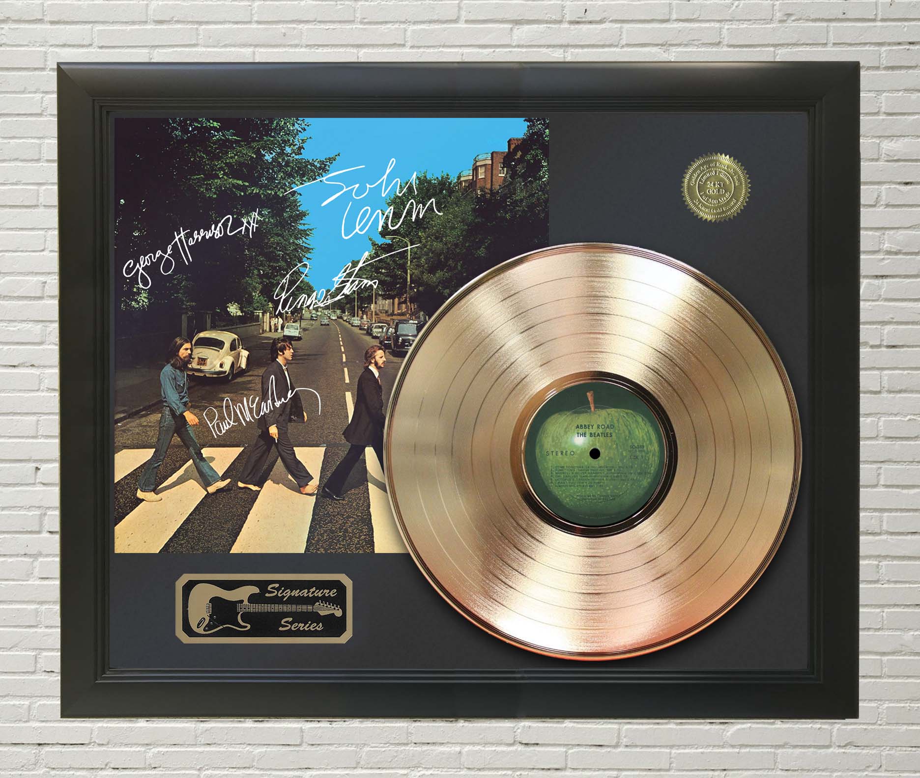 Beatles - Abbey Road Framed Signature Gold LP Record Display M4