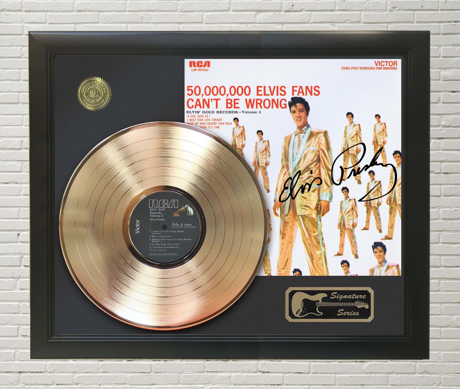 Elvis Presley - 50000 Fans Can't Be Wrong Framed Signature Gold LP