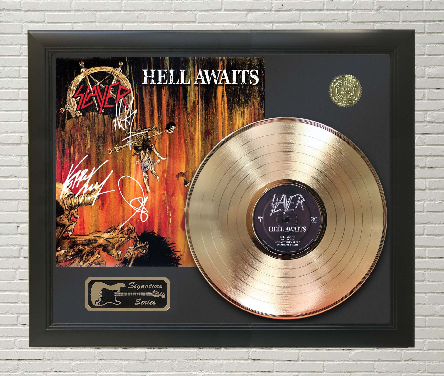 Slayer - Hell Awaits Framed Signature Gold LP Record Display M4