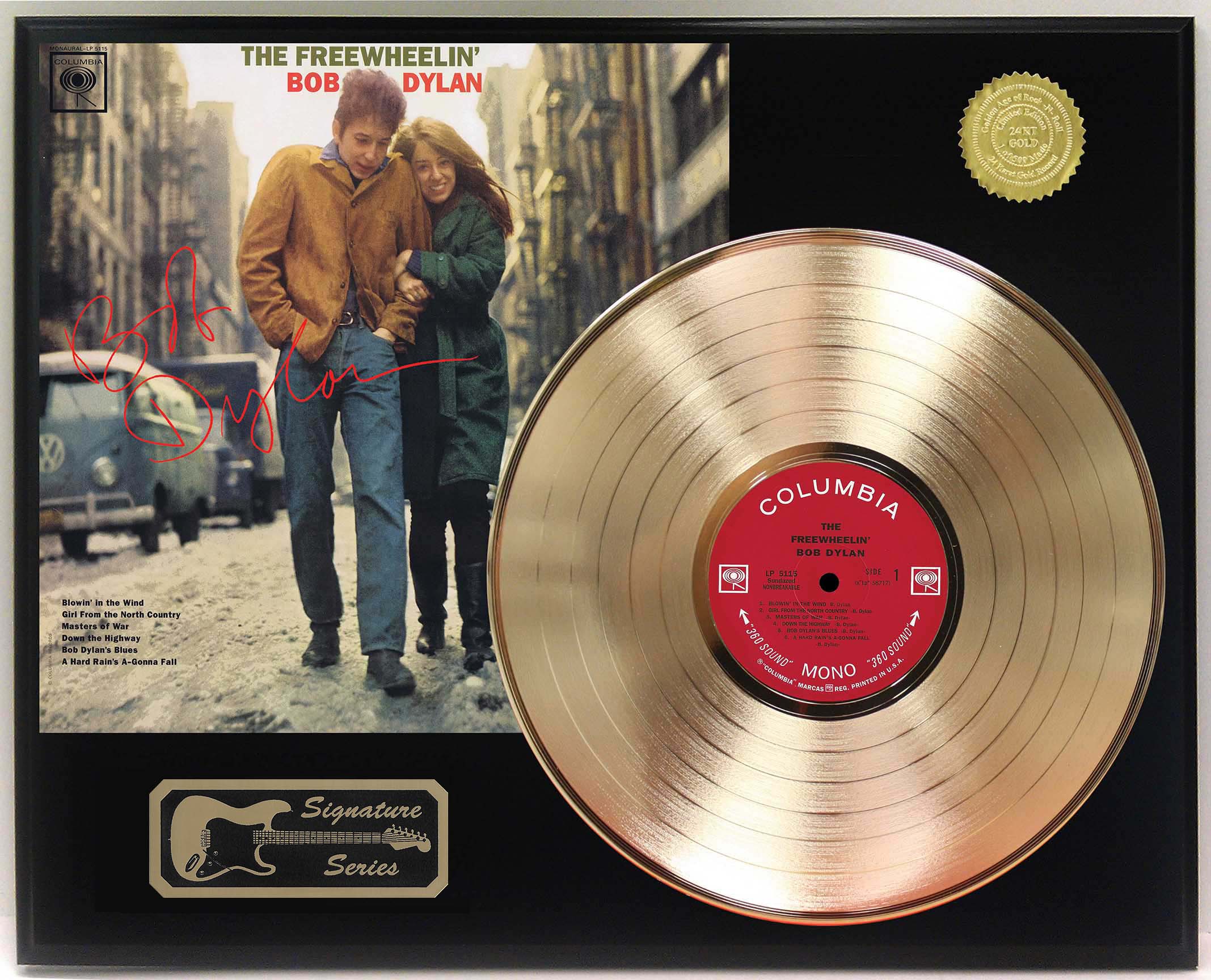 Bob Dylan - Free Wheelin Gold LP Record Record Signature Display