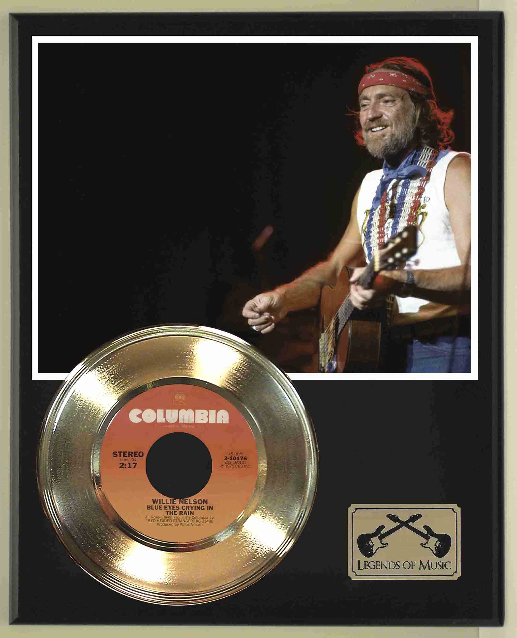 Willie Nelson - Blue Eyes Crying In The Rain Gold 45 Record Ltd Edition  Display Award Quality, image size:2000x2471