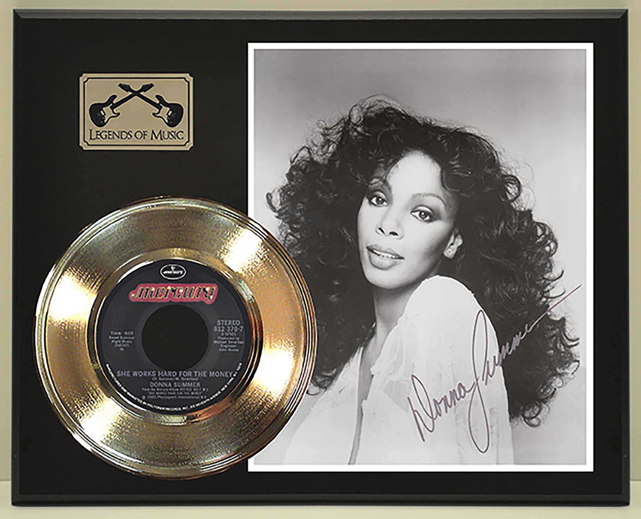 Donna Summer - She Works Hard For The Money Reproduction Signed Gold 45  Record Ltd Edition Display Award Quality