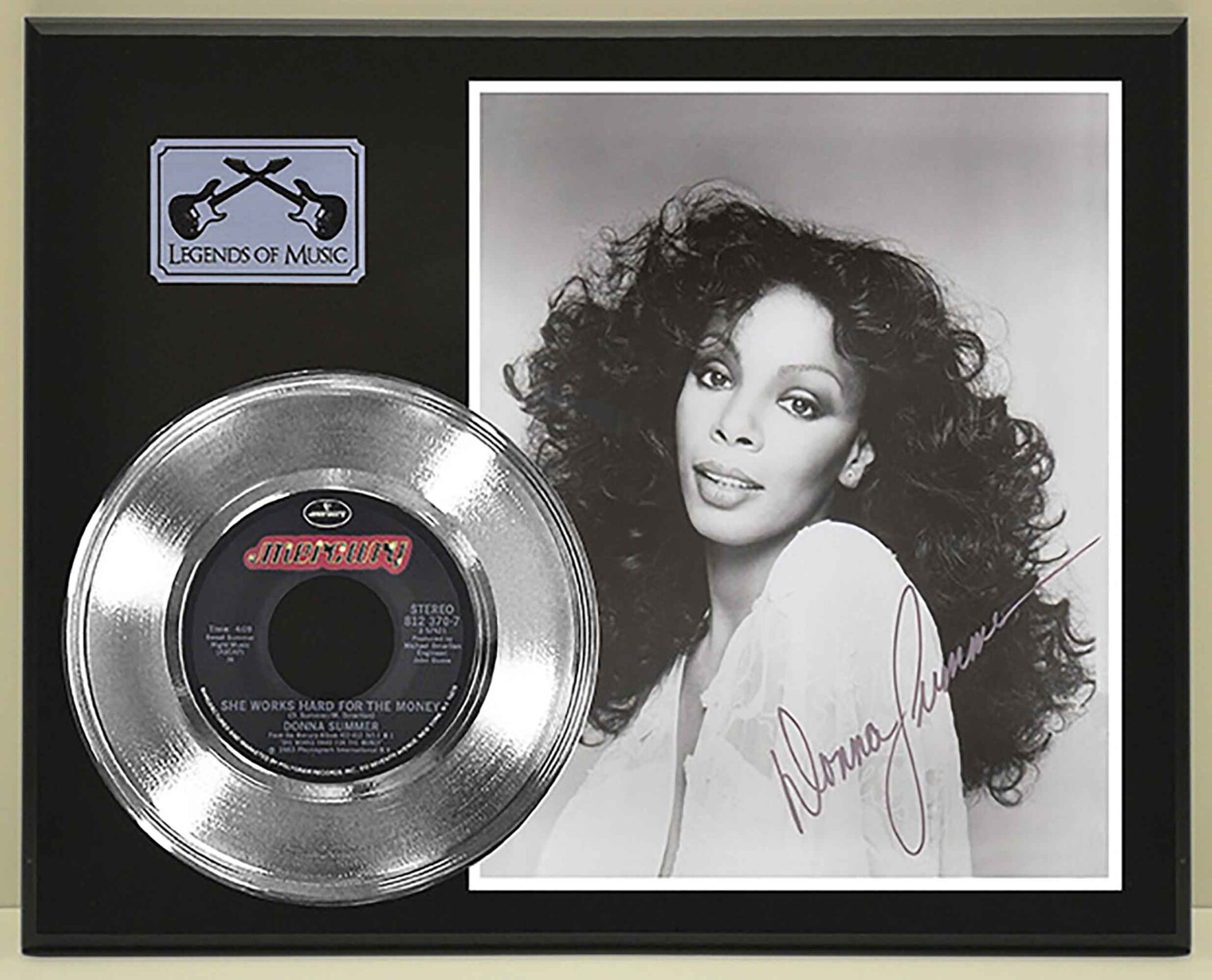 Donna Summer - She Works Hard For The Money Reproduction Signed Platinum 45  Record Ltd Edition Display Award Quality