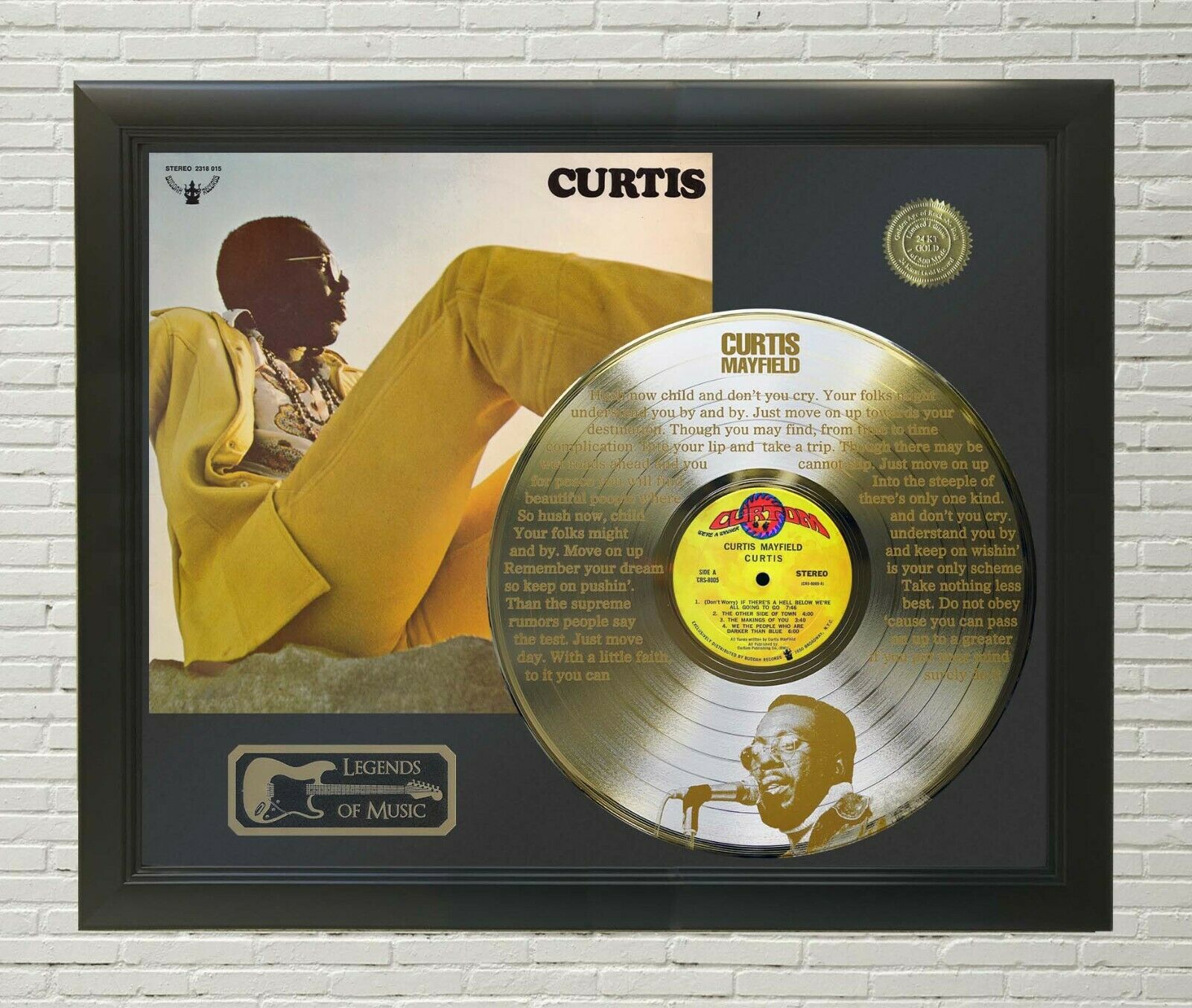 Curtis Mayfield - Move On Up Framed Legends Of Music Etched Gold LP Record  Display