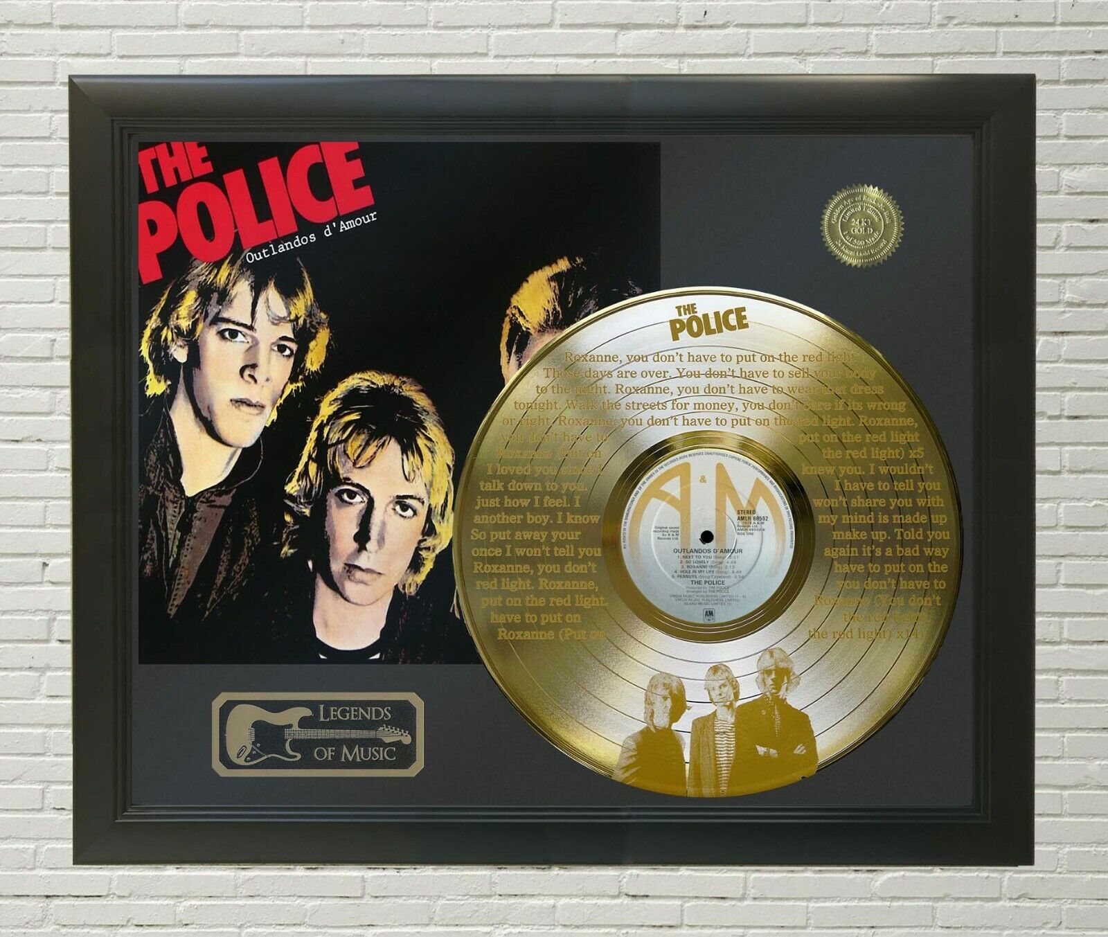 Police - Roxanne Framed Legends Of Music Etched Gold LP Record Display