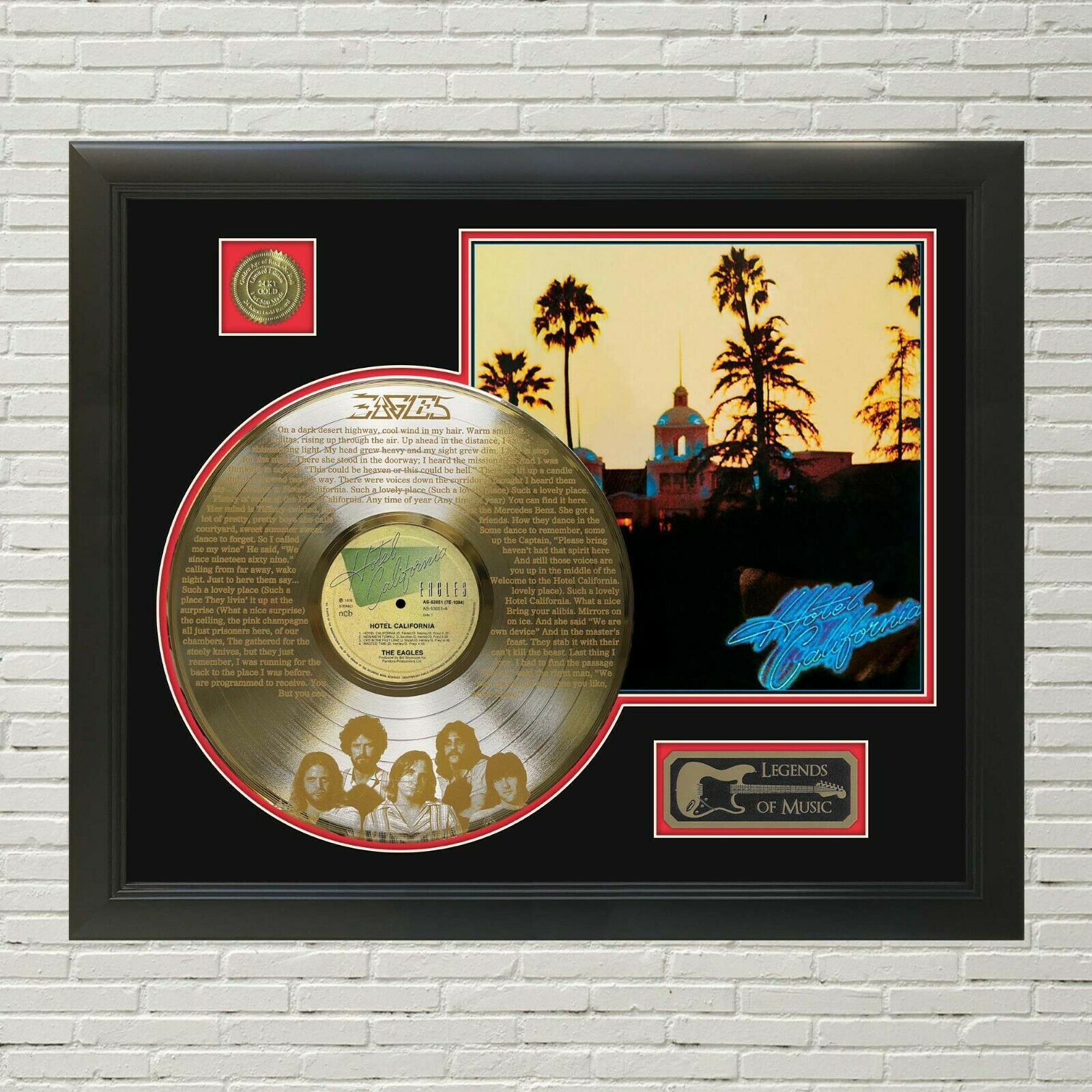 Eagles - Hotel California Laser Etched Limited Edition Framed Gold LP Record  Display - Gold Record Outlet Album and Disc Collectible Memorabilia