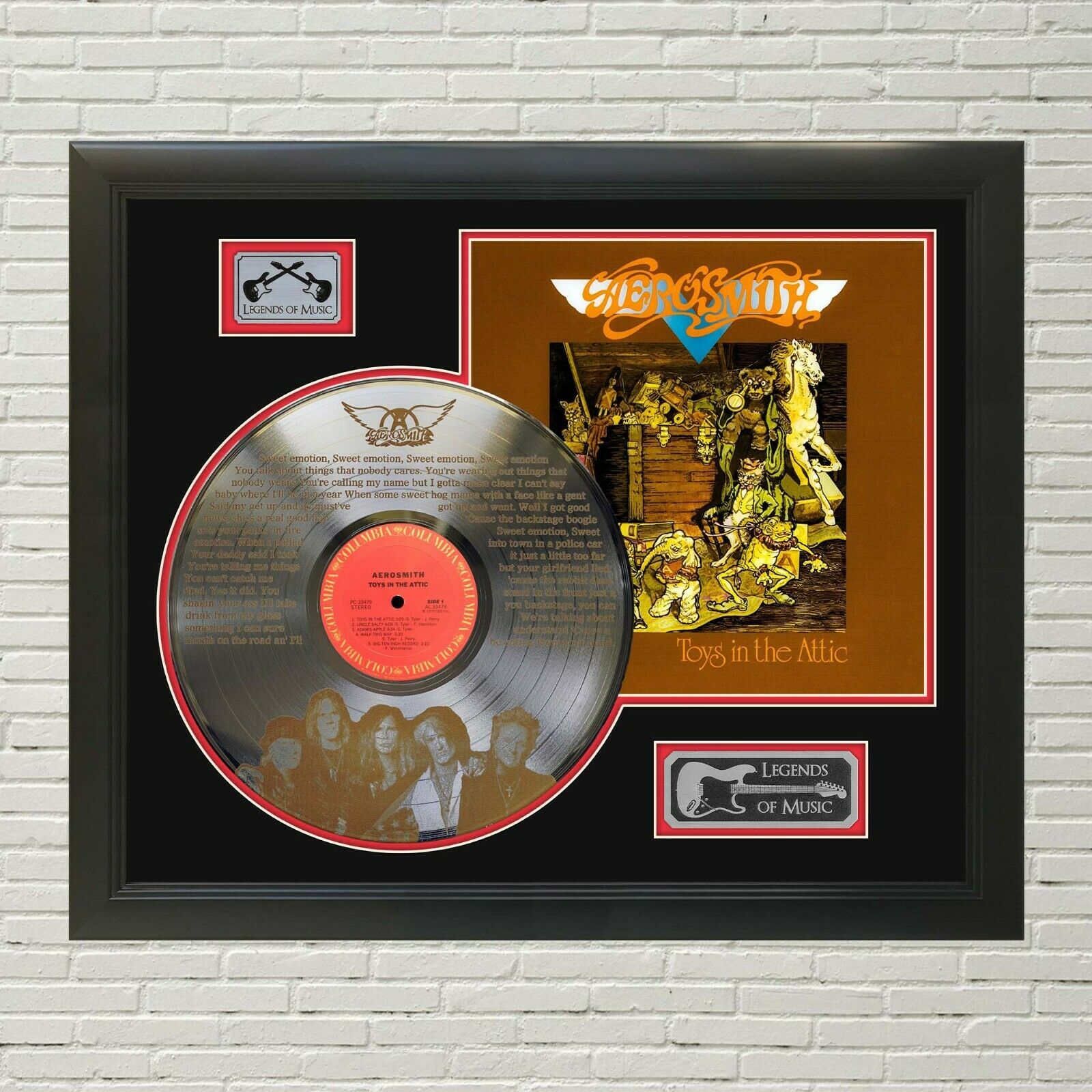 Aerosmith - Sweet Laser Etched Limited Edition Framed Platinum LP Record Display Gold Record Outlet and Disc Collectible Memorabilia