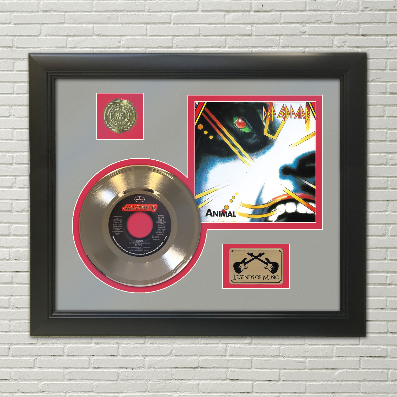 Def Leppard Animal Framed Picture Sleeve Gold 45 Record Display - Gold  Record Outlet Album and Disc Collectible Memorabilia