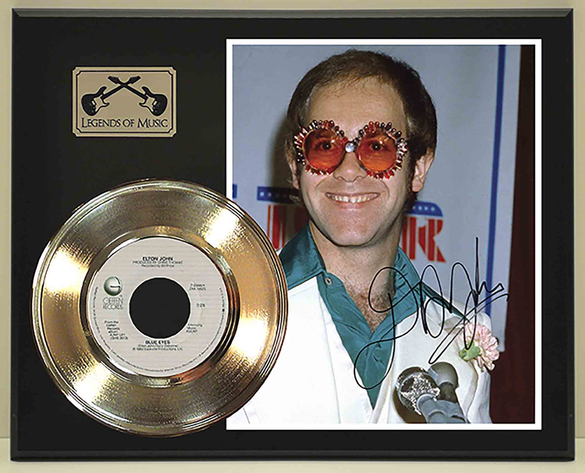 Elton John - Blue Eyes Reproduction Signed Gold 45 Record Ltd