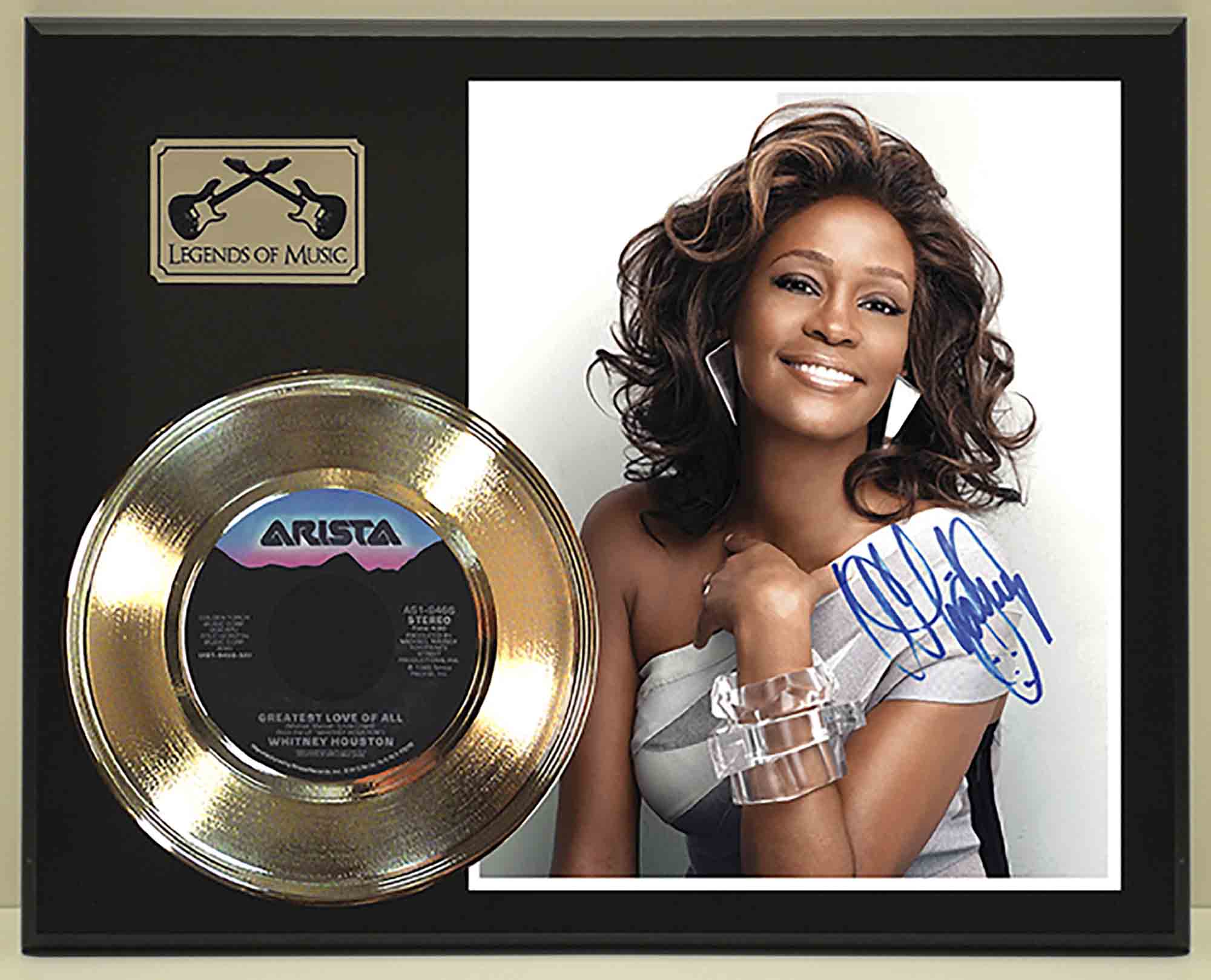 Whitney Houston - Greatest Love Of All Reproduction Signed Gold 45 Whitney Houston - Greatest Love Of All Reproduction Signed Gold 45