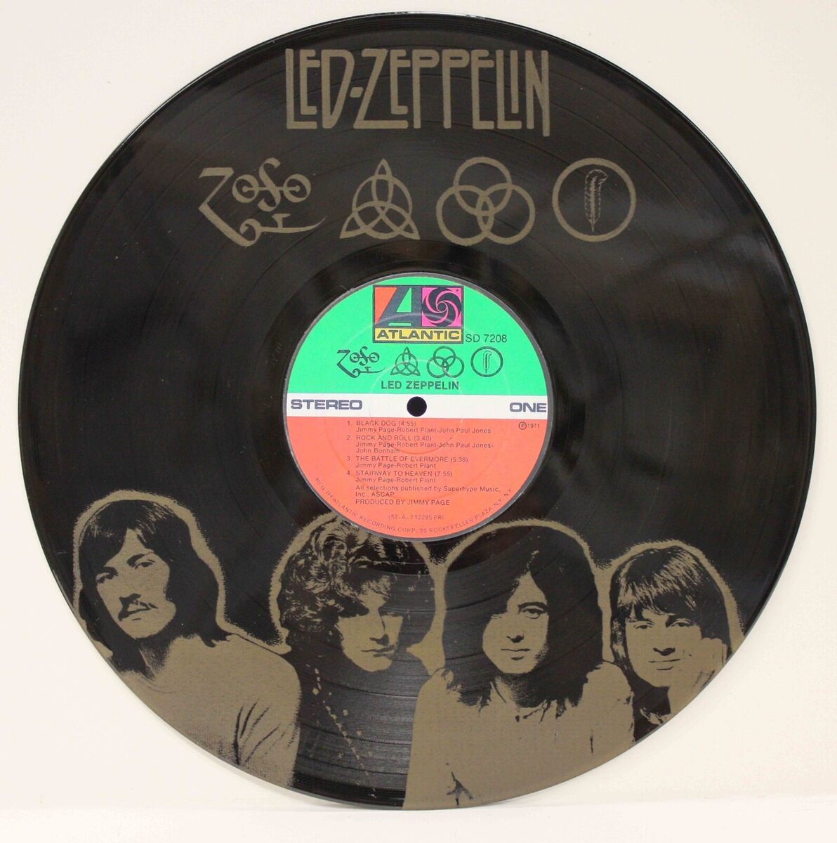 Led Zeppelin 12 inch Black vinyl LP laser etched wall art. - Gold