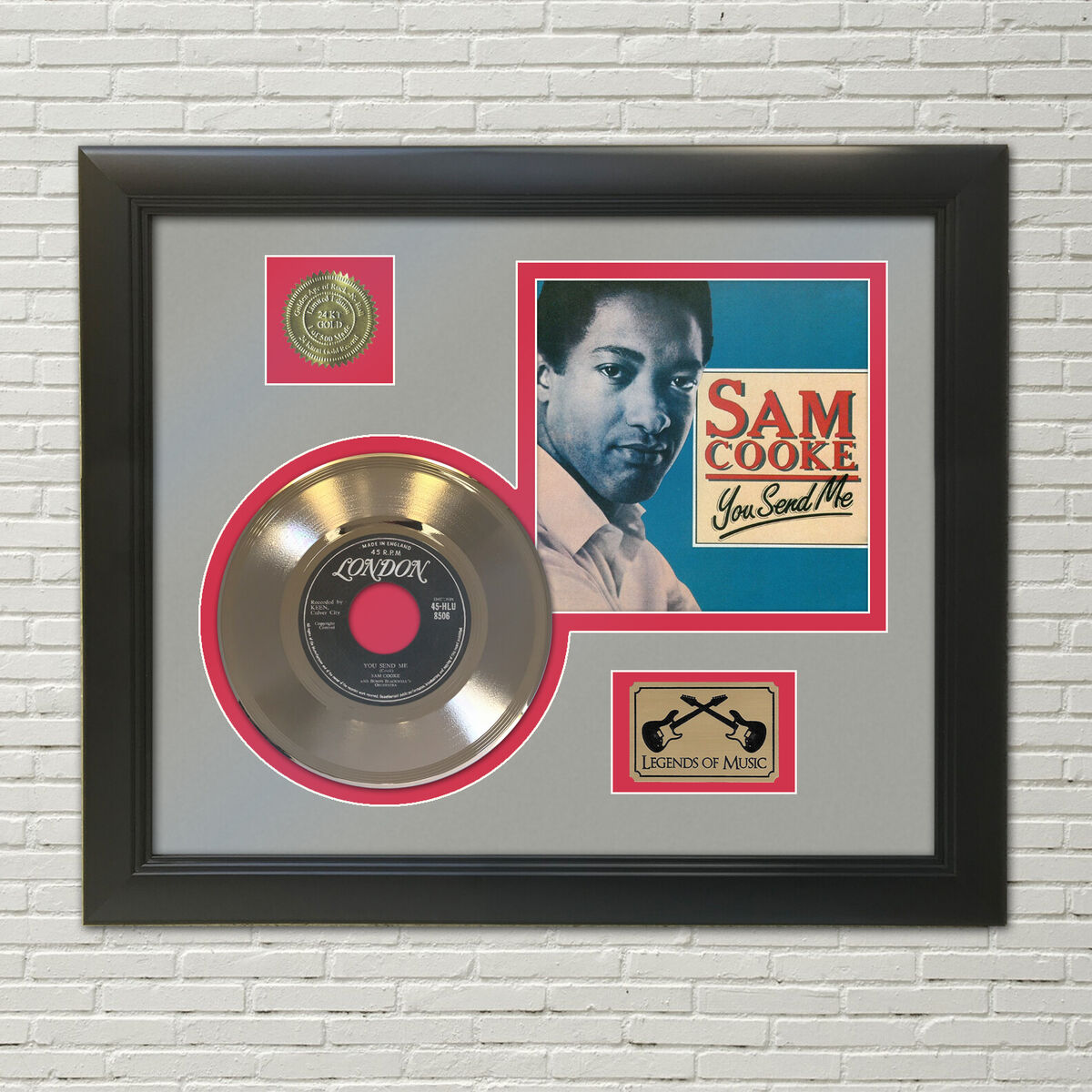 Sam Cooke You Send Me Framed Picture Sleeve Gold 45 Record Display Gold  Record Outlet Album and Disc Collectible Memorabilia