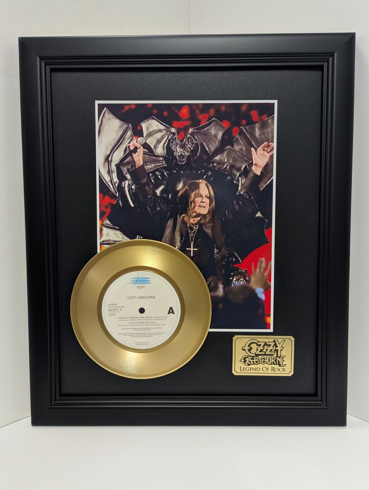 Ozzy Osbourne Mama I'm Coming Home Tribute Gold 45 Record Display