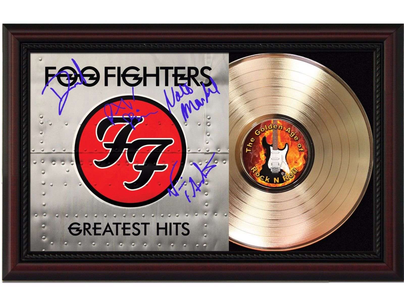 Foo Fighters Greatest Hits Cherry Wood Gold Lp Record Framed Signature Display M4 Gold Record Outlet Album And Disc Collectible Memorabilia