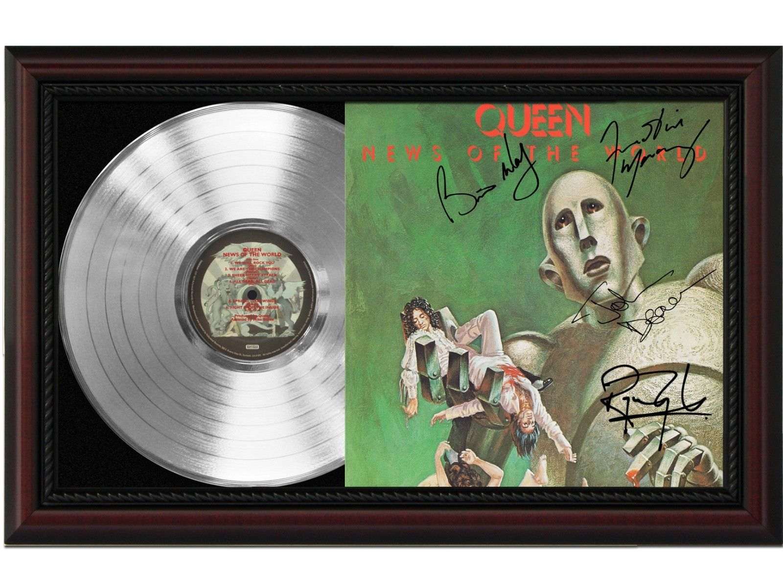 Queen News of the World Cherrywood Framed Platinum LP Record Signature  Display M4