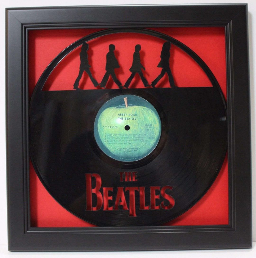 Beatles Abbey Road Black Wood Framed Laser Cut Black Vinyl Lp Shadowbox