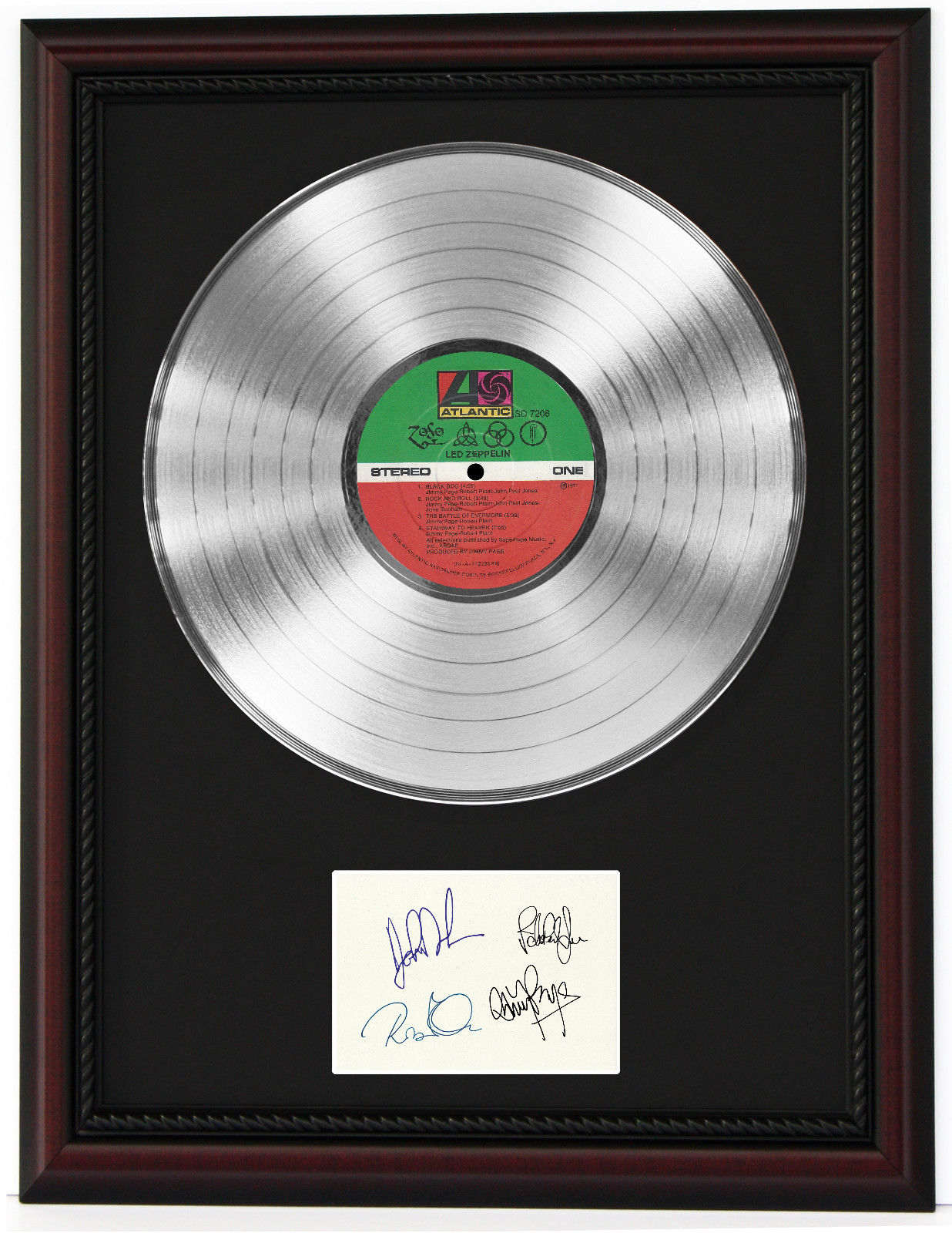 Distribution bound Practical Led Zeppelin Cherrywood Framed Platinum LP Record Ltd Signature Display C3  - Gold Record Outlet Album and Disc Collectible Memorabilia