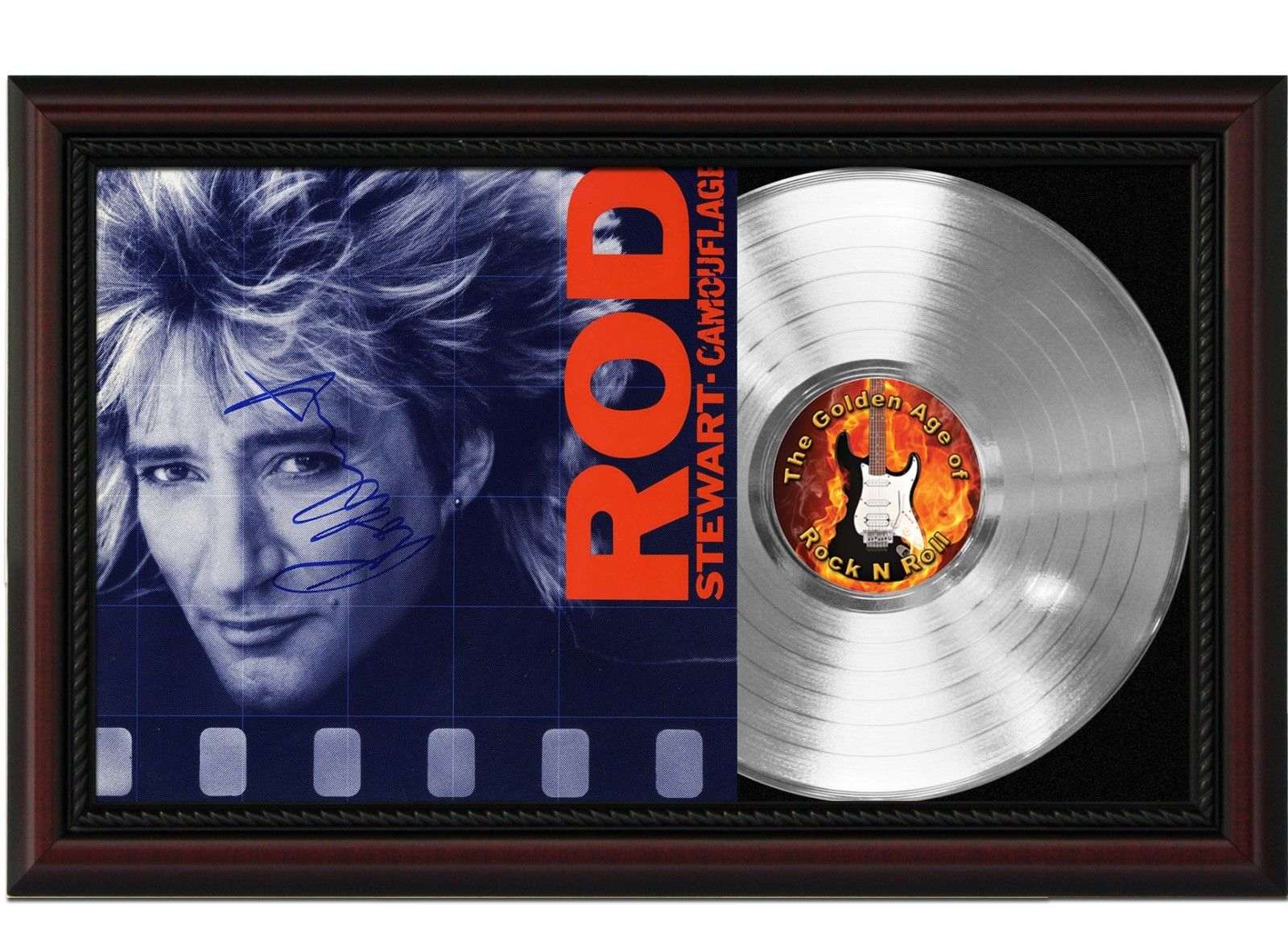 Rod Stewart Camoflage Cherrywood Framed Platinum LP Record Signature ...