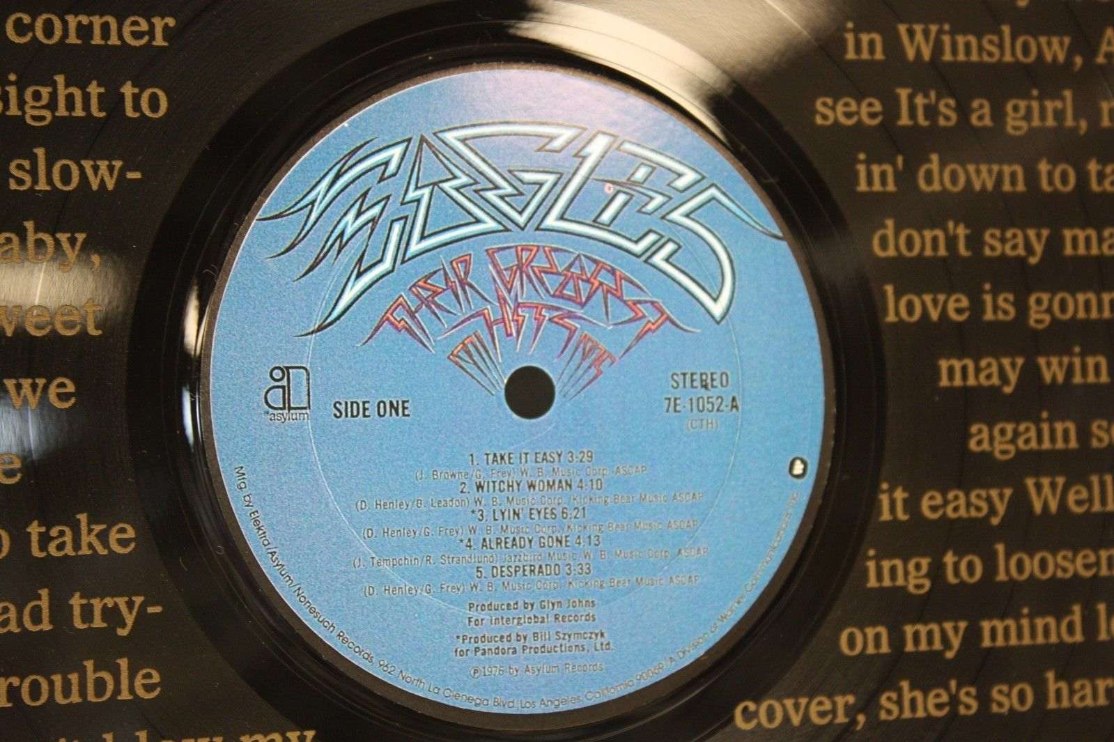 Eagles Vinyl Lp Etched W Take It Easy Lyrics Ltd Edition Gold Record