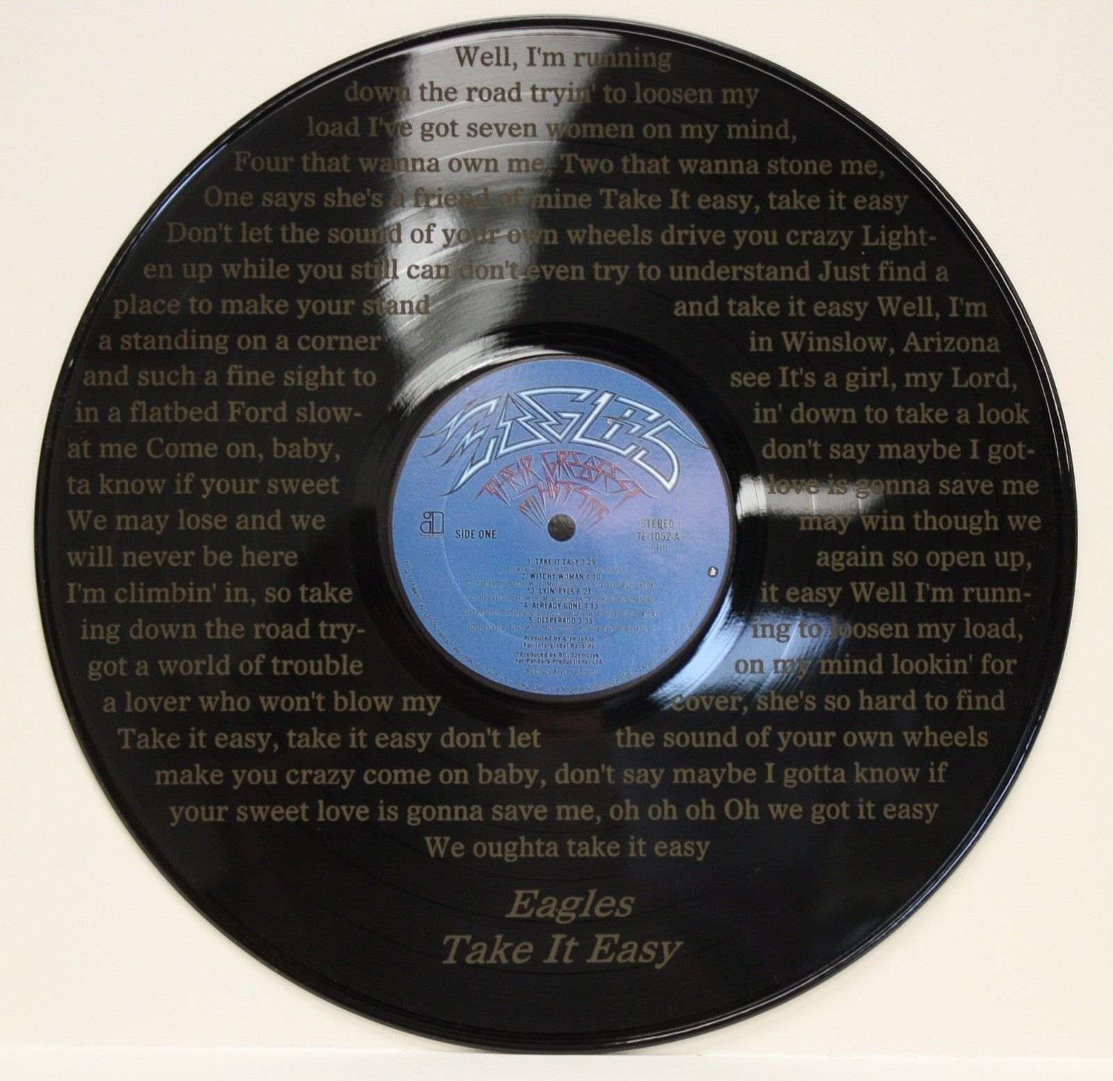 Eagles Vinyl Lp Etched W/ Take It Easy Lyrics Ltd Edition - Gold Record  Outlet Album and Disc Collectible Memorabilia