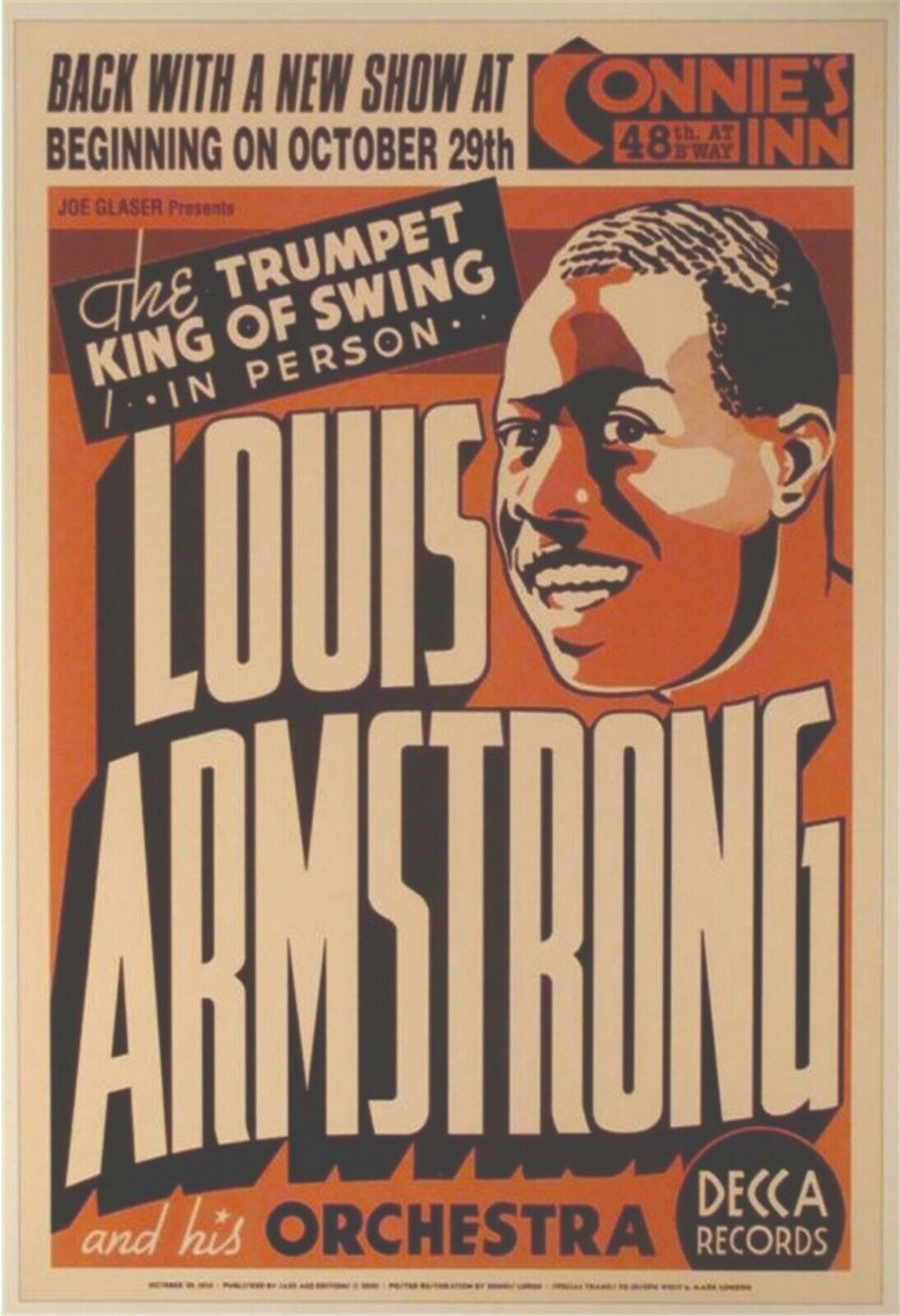 Målestok nominelt Sovereign Louis Armstrong 13" X 19" Reproduction Concert Poster archival quality -  Gold Record Outlet Album and Disc Collectible Memorabilia