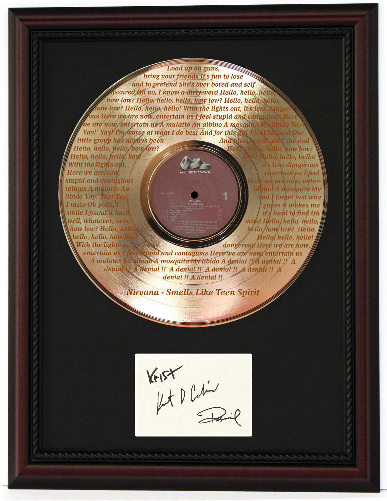 Nirvana Smells Like Teen Spirit Cherry Wood Gold LP Record Framed Signature  Display C3
