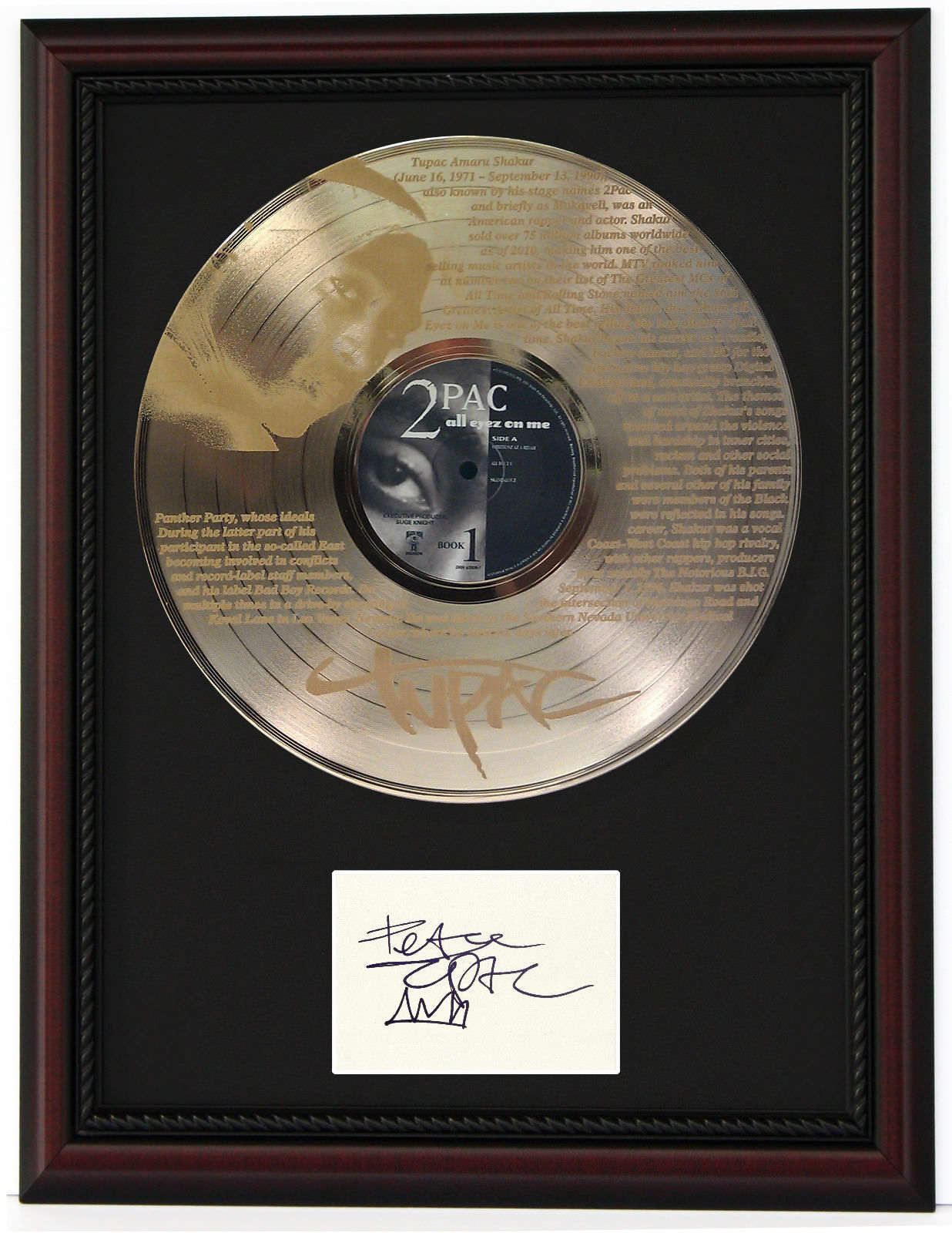 Shakur Biography Framed Etched Gold LP Record Display 2Pac C3 - Gold Record Outlet Album and Disc Collectible Memorabilia