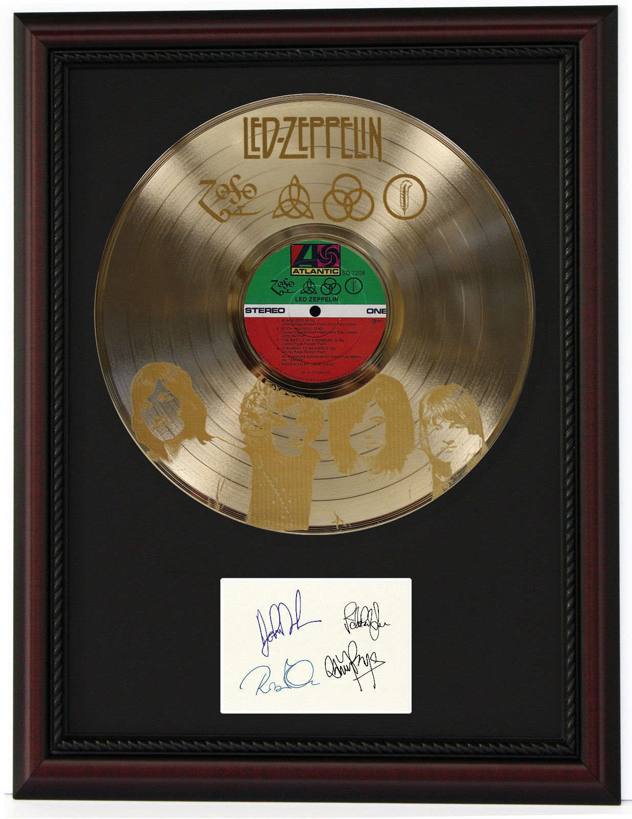 Activate charm Melodious Led Zeppelin Cherry Wood Gold LP Record Framed Etched Signature Display C3  - Gold Record Outlet Album and Disc Collectible Memorabilia