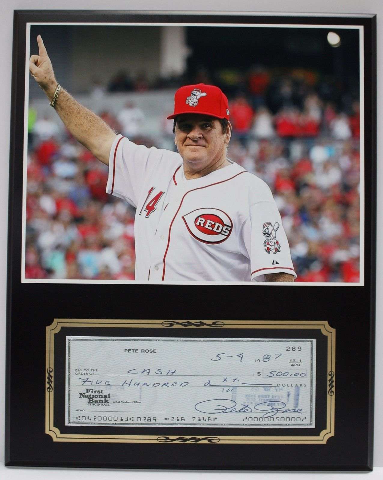 Pete Rose Baseball Reds Reproduction Signed Limited Edition Check Display -  Gold Record Outlet Album and Disc Collectible Memorabilia
