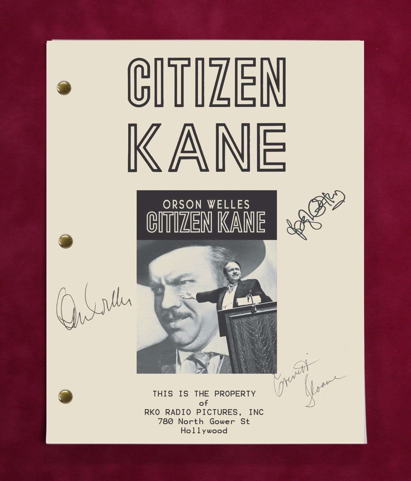 Citizen Kane Movie Script With Reproduction Signatures Welles And Cotten C3  - Gold Record Outlet Album and Disc Collectible Memorabilia