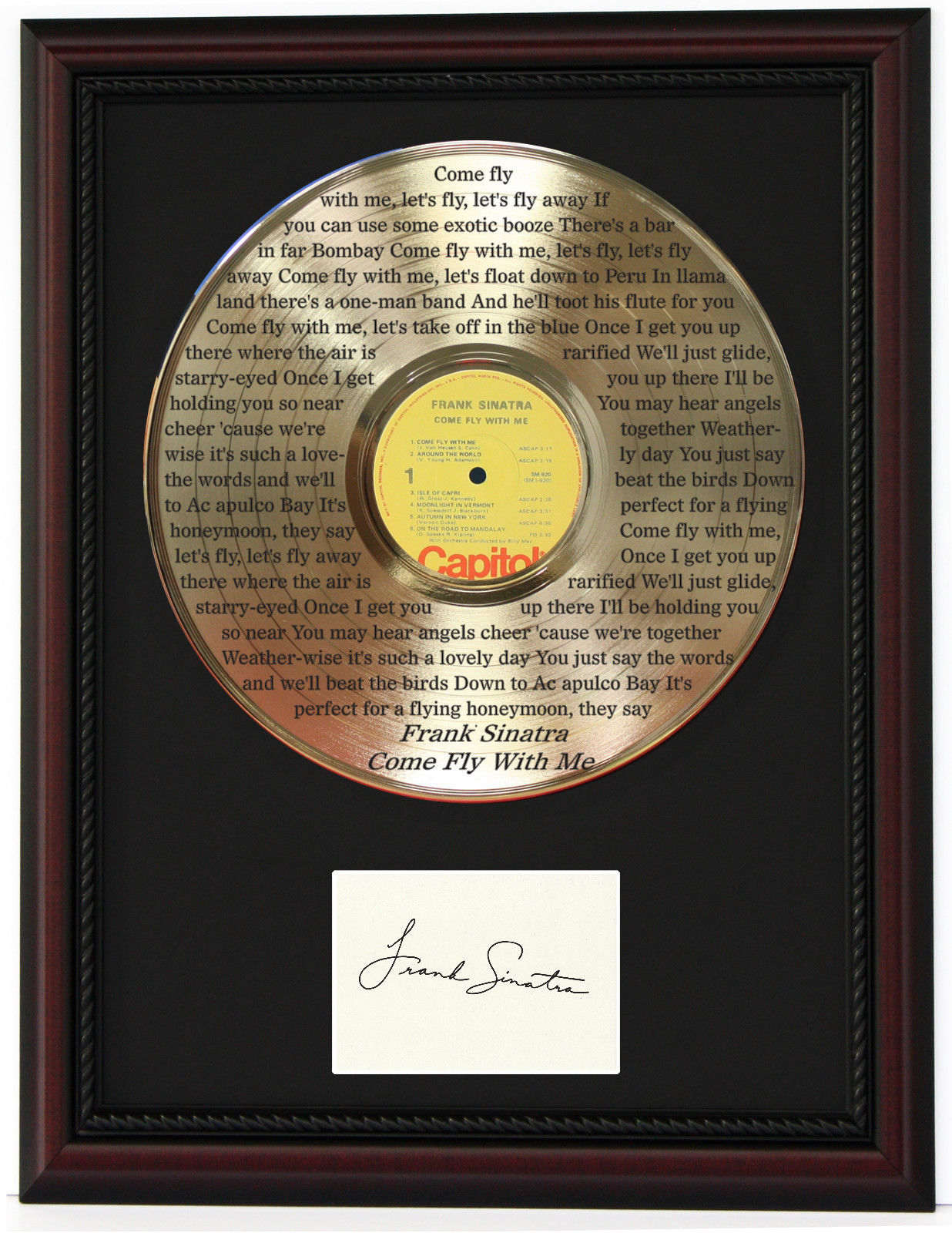 Frank Sinatra Fly With Me Cherry Wood Gold LP Record Framed Signature  Display C3