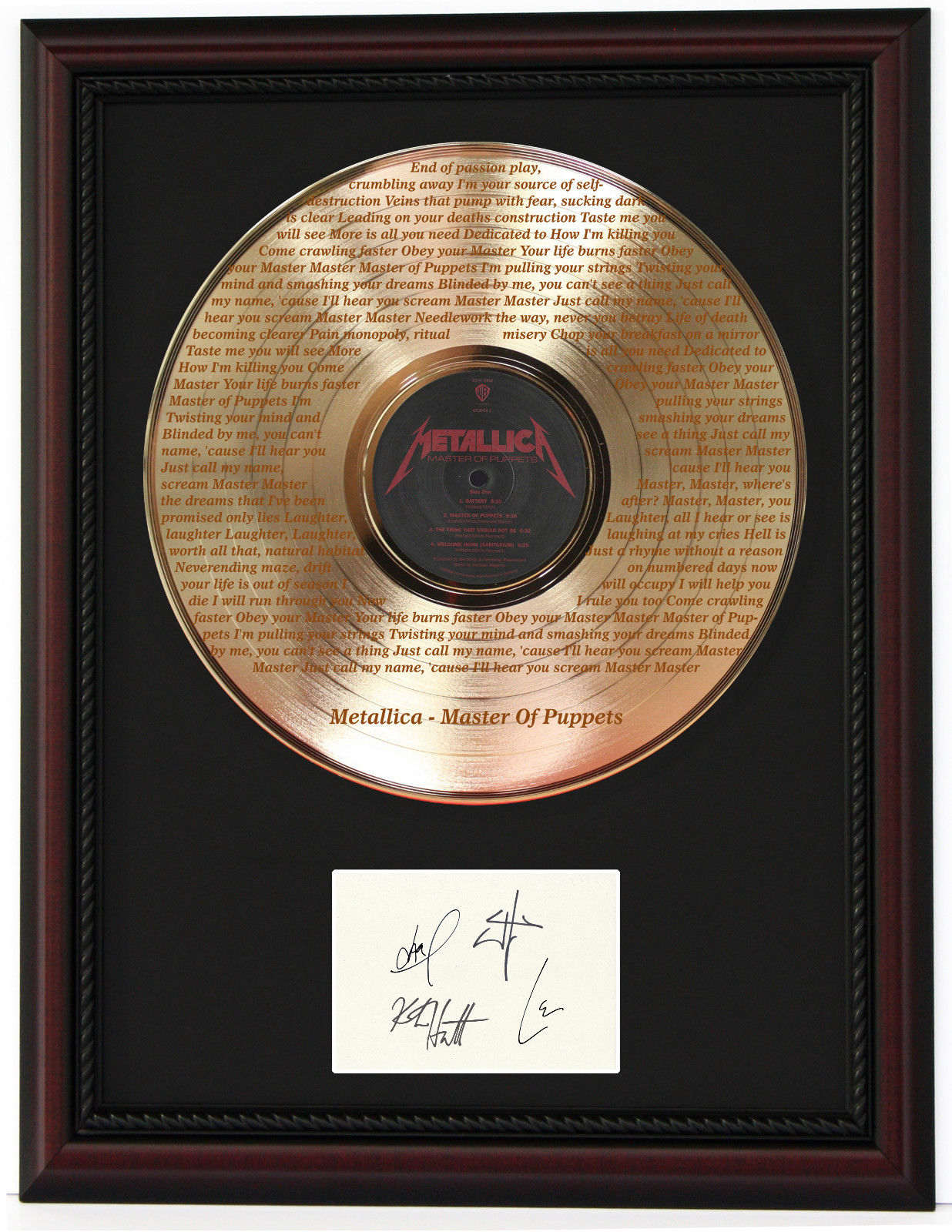 Metallica Master Of Puppets Cherry Wood Gold LP Record Framed Signature  Display C3