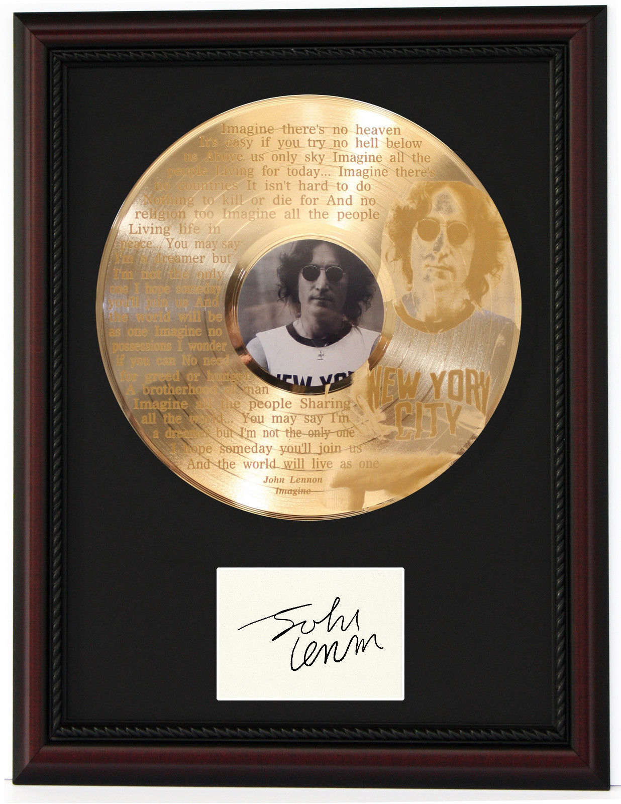 John Lennon Imagine Cherry Wood Gold LP Record Framed Etched Signature  Display C3