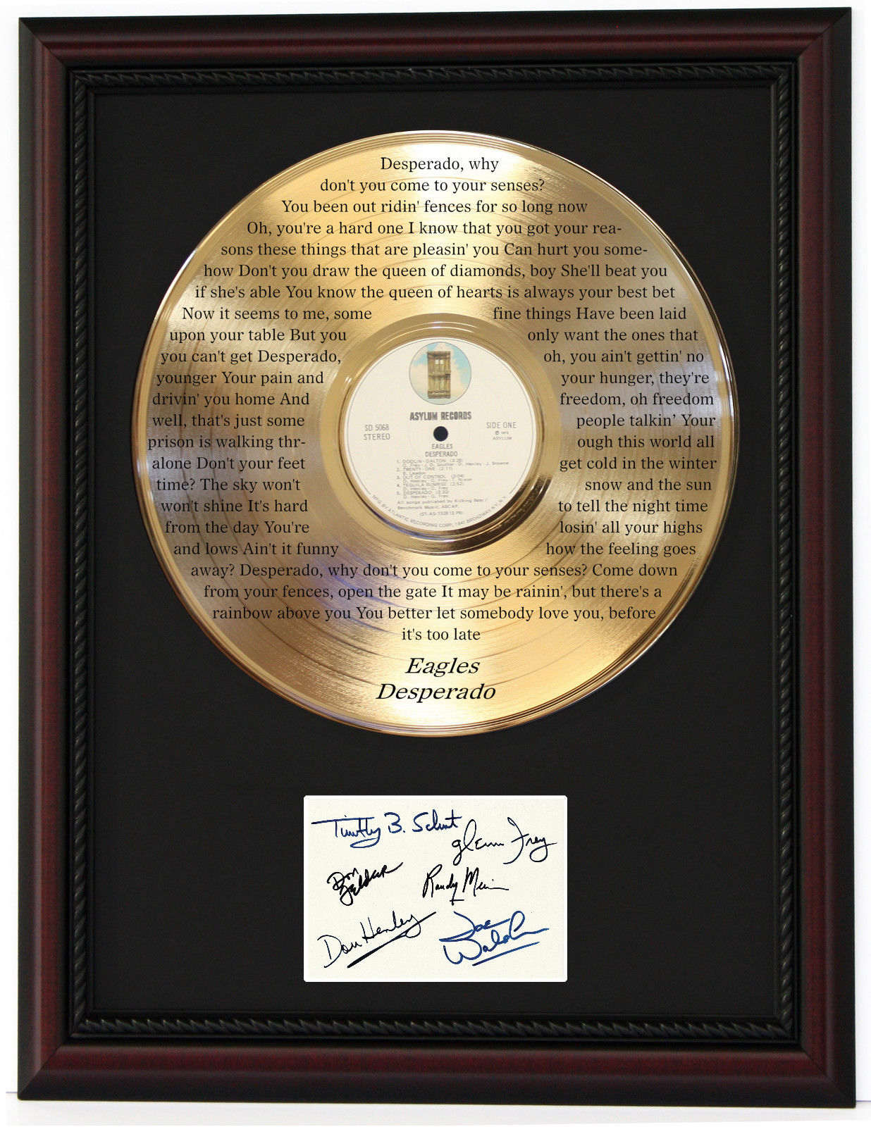 Eagles Desperado Cherrywood Framed Etched Gold LP Record Signature