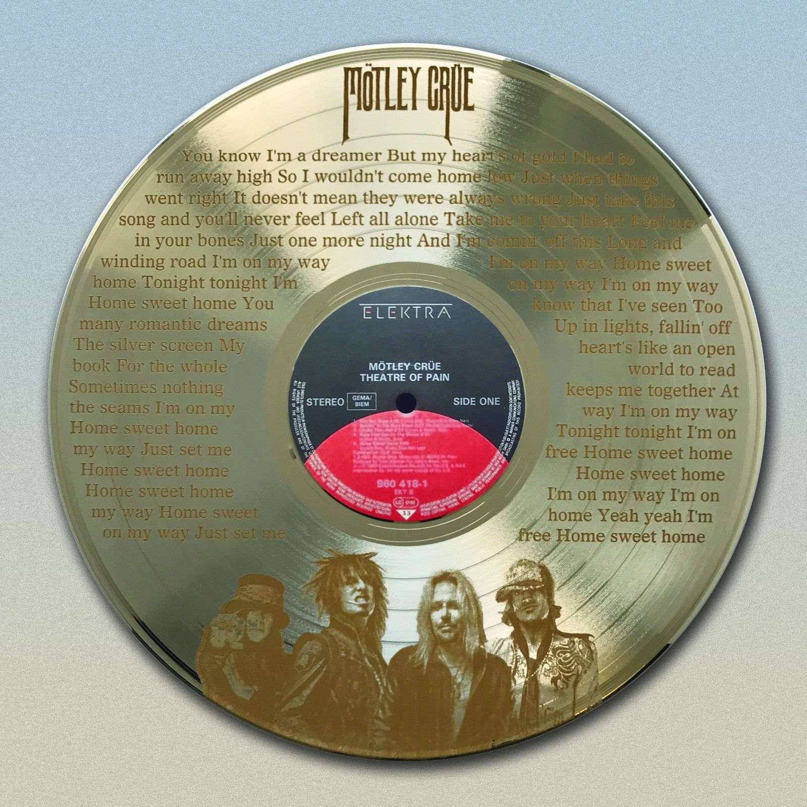Motley Crue "Home Sweet Home" Framed Laser Etched Gold LP Record "M4" 