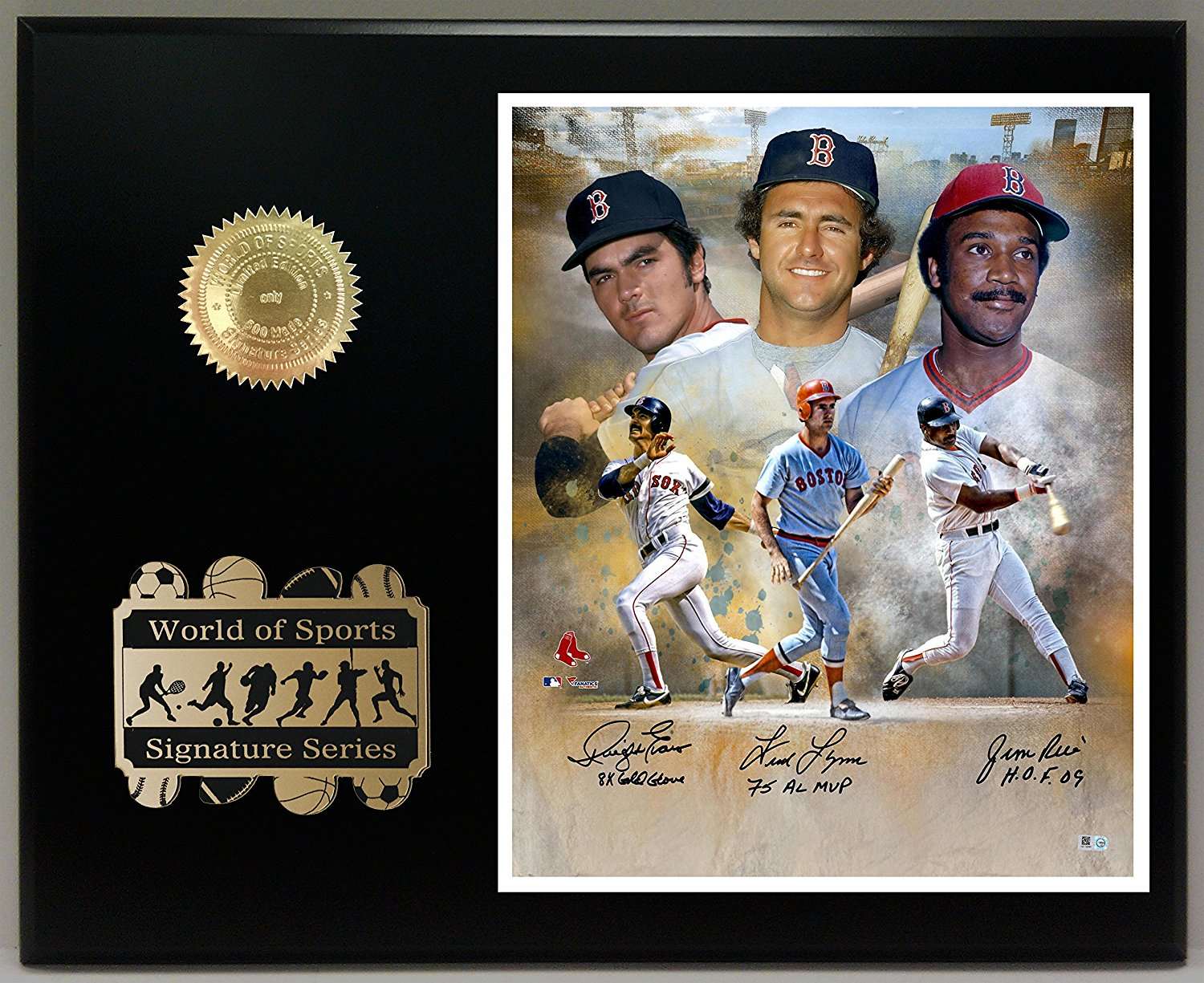 1975 Jim Rice/Dwight Evans/Fred Lynn Multi-Signed, Framed Boston